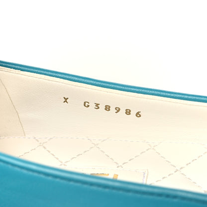 Chanel Lambskin Patent Calfskin Cap Toe Ankle Chain Ballerina Flats 37 Turquoise 8 of 10