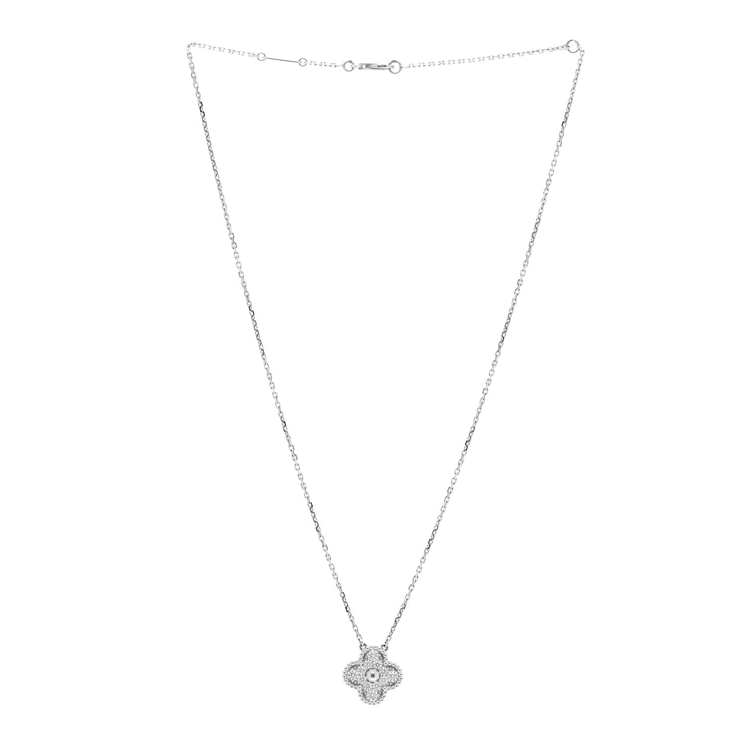 Van Cleef & Arpels 18K White Gold Diamond Vintage Alhambra Pendant Necklace 3 of 5