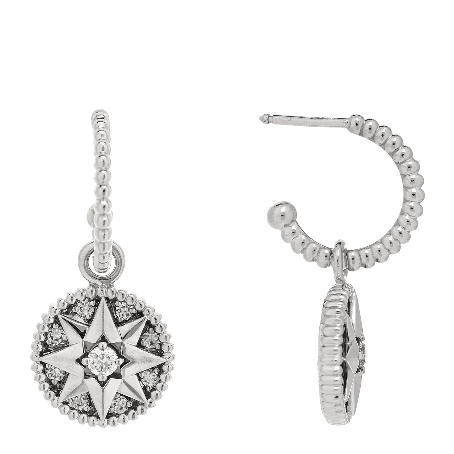 18K White Gold Diamond Rose Des Vents Pave Hoop Earrings