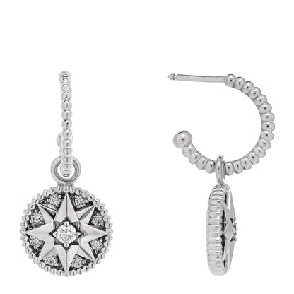 Christian Dior 18K White Gold Diamond Rose Des Vents Pave Hoop Earrings 1 of 4