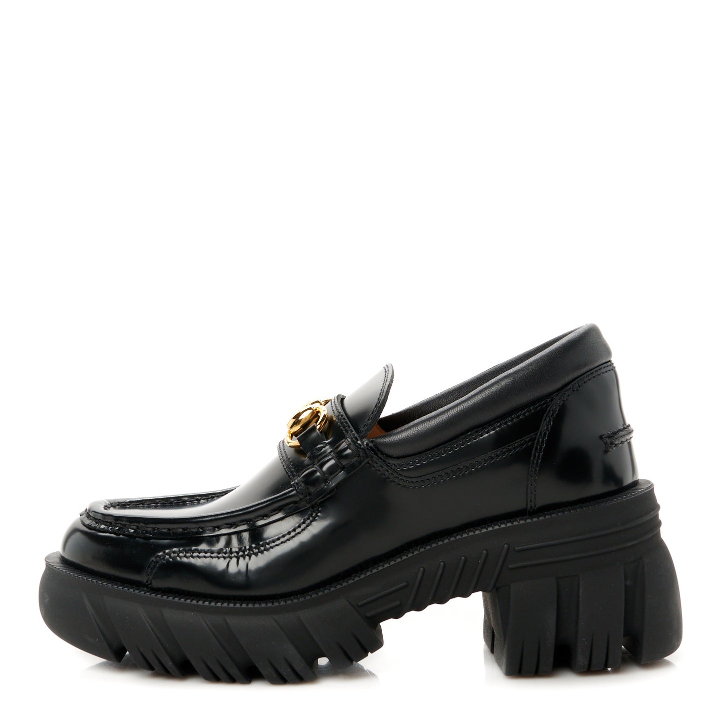 Magnum Calfskin Nappa Samoa Womens Horsebit Platform Chunky Lug Sole 40mm Loafers 35 Black