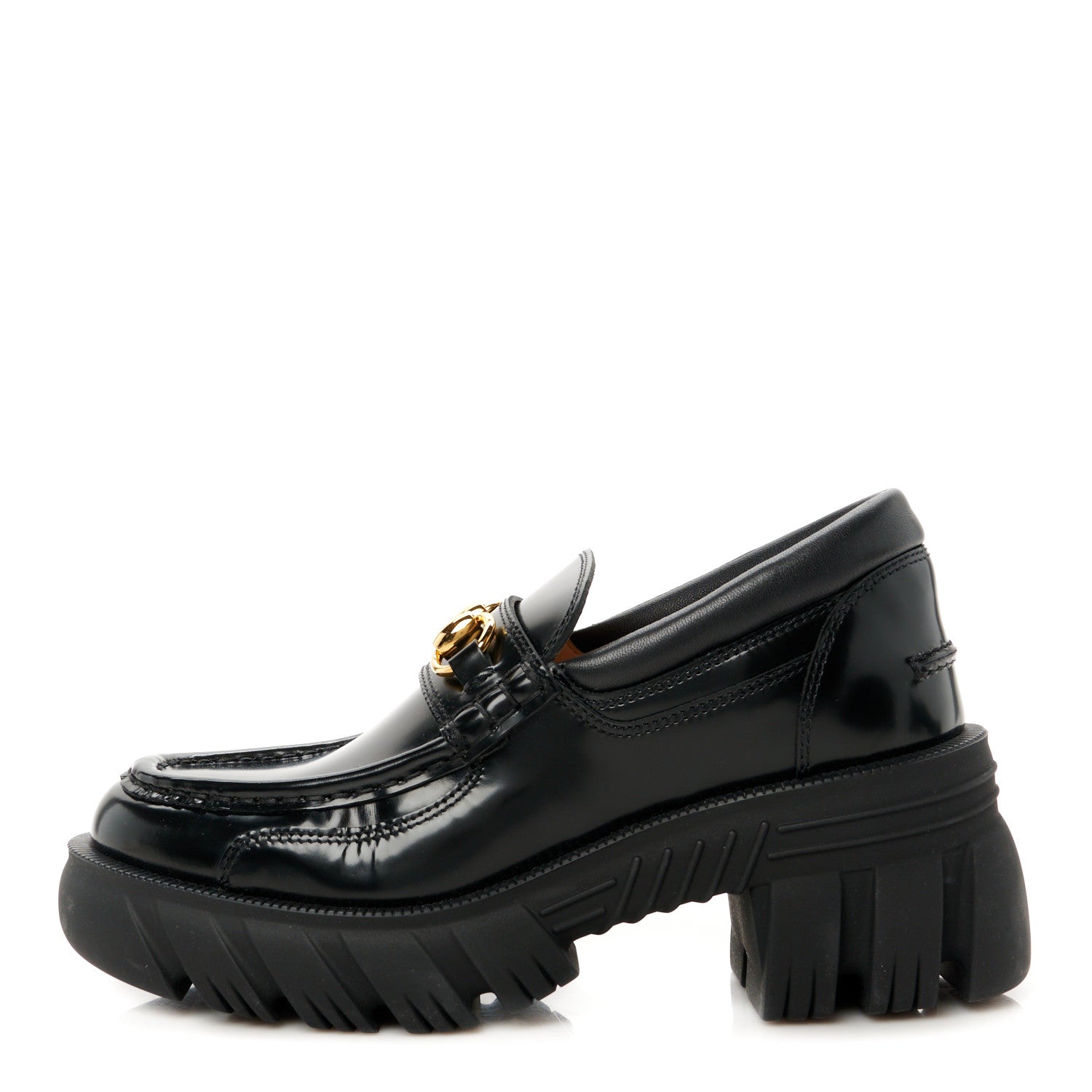 Gucci Magnum Calfskin Nappa Samoa Womens Horsebit Platform Chunky Lug Sole 40mm Loafers 35 Black 1 of 11