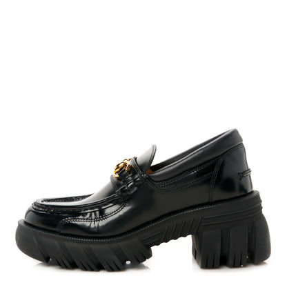 Gucci Magnum Calfskin Nappa Samoa Womens Horsebit Platform Chunky Lug Sole 40mm Loafers 35 Black 1 of 11