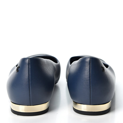 Chanel Lambskin CC Cap Toe Ballerina Flats 38 Navy Black 5 of 9