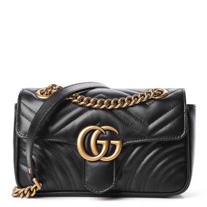 Gucci Calfskin Matelasse Mini GG Marmont Shoulder Bag Black 1 of 10