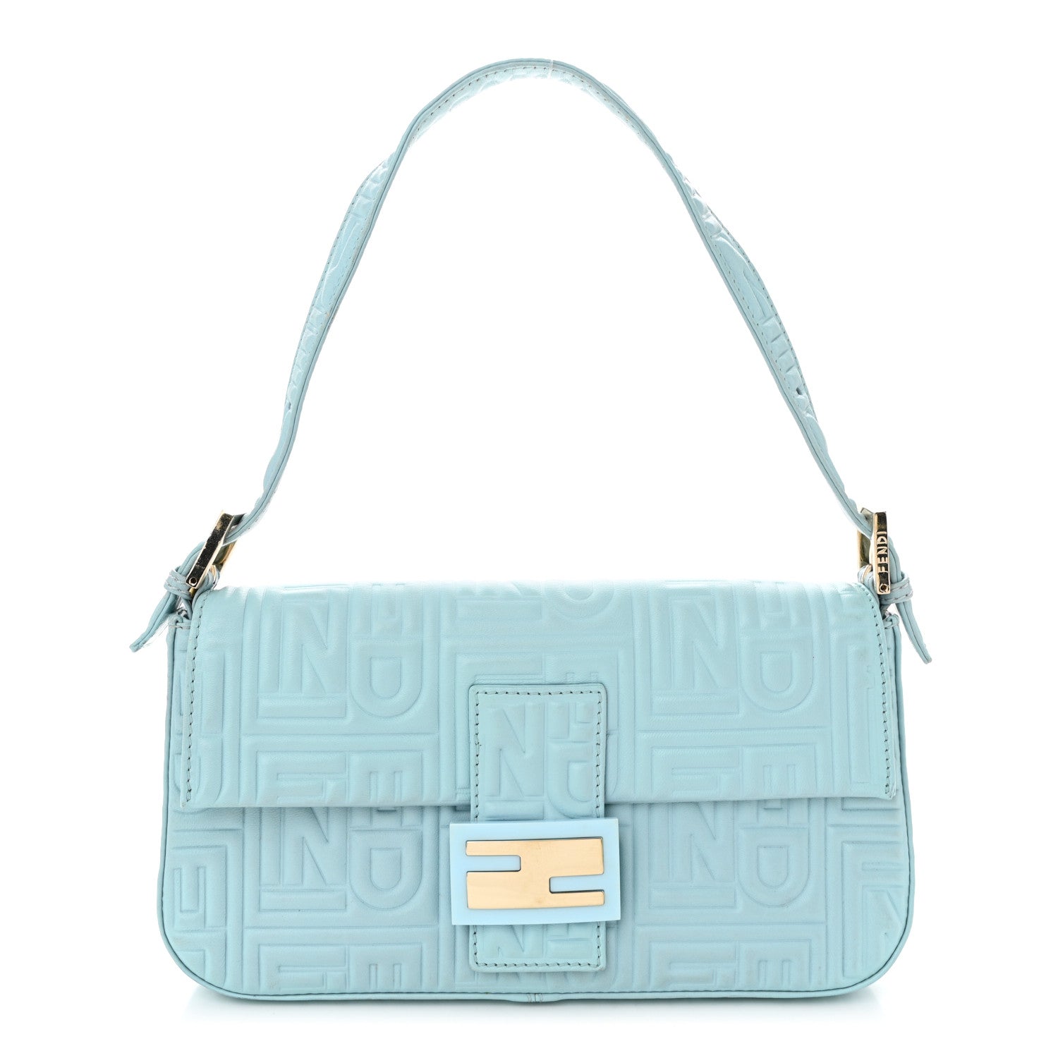 Fendi Nappa Logo Embossed Baguette Blue 1 of 11