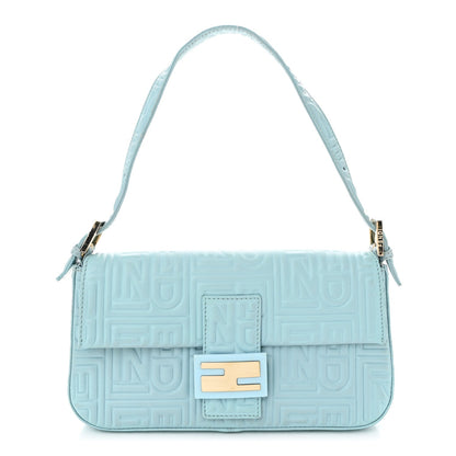 Fendi Nappa Logo Embossed Baguette Blue 1 of 11
