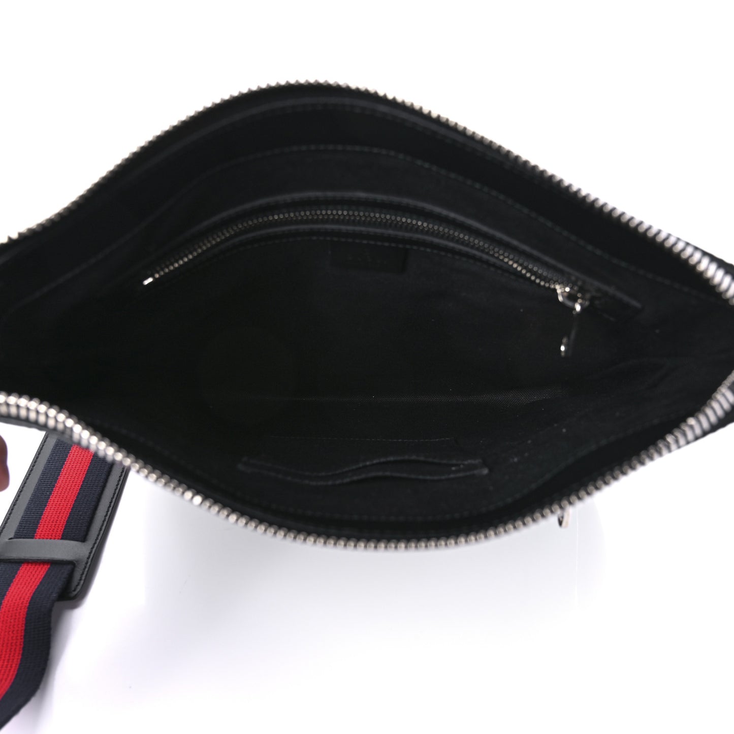 GG Supreme Monogram Appia Calfskin Web Flat Messenger Bag Black Grey