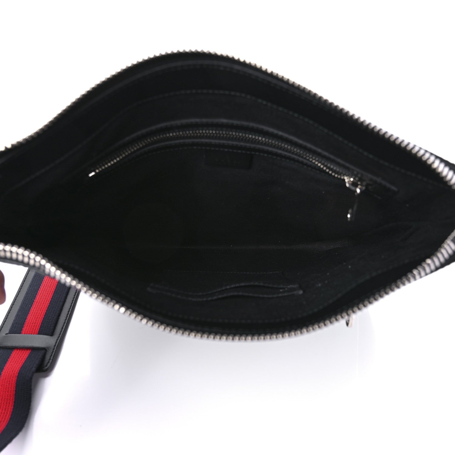 Gucci GG Supreme Monogram Appia Calfskin Web Flat Messenger Bag Black Grey 5 of 11