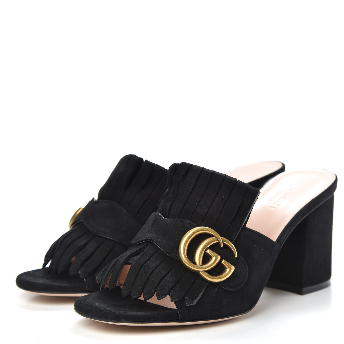 Kid Scamosciato GG Marmont Fringe 75mm Slide Sandals 37 Black