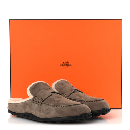 Hermes Suede Goatskin Shearling Go Mules 38 Brun Frume Ecru 11 of 11