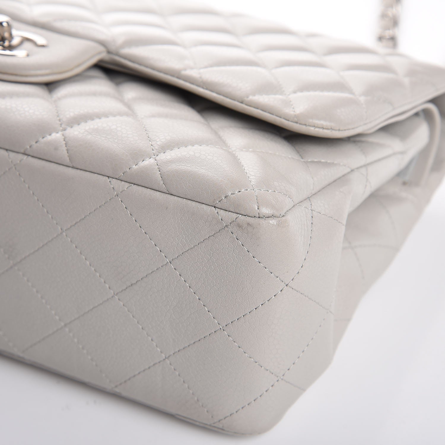 Chanel Caviar Quilted Jumbo Double Flap Light Grey 13 of 16