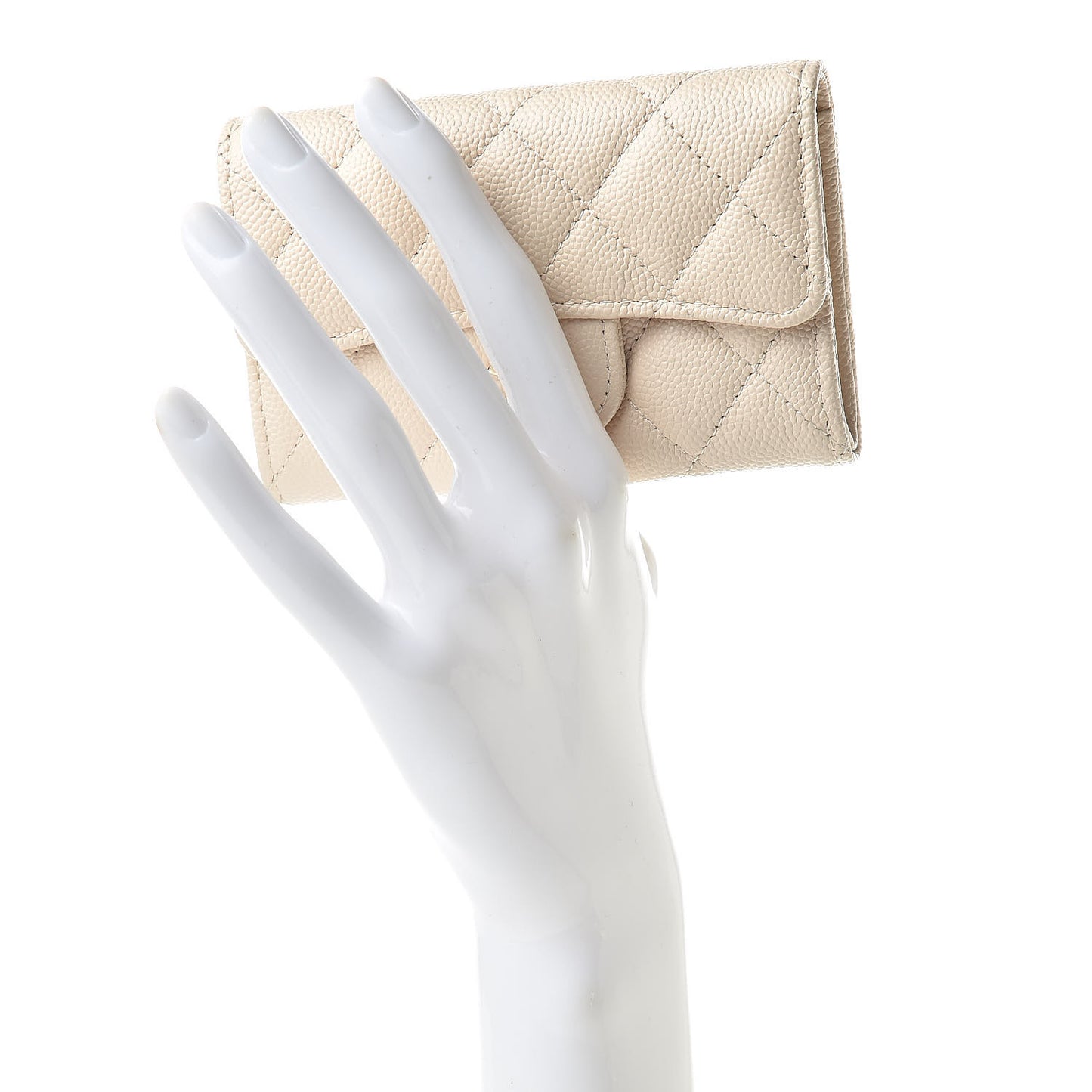Caviar Quilted Card Holder Wallet Beige
