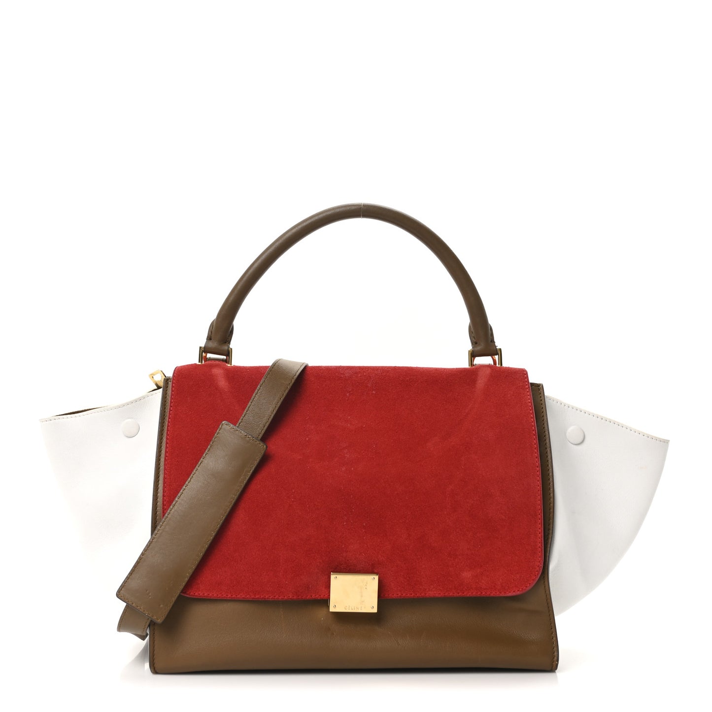 Smooth Calfskin Suede Medium Tri-Color Trapeze Vermillion
