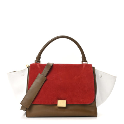 Celine Smooth Calfskin Suede Medium Tri-Color Trapeze Vermillion 1 of 9