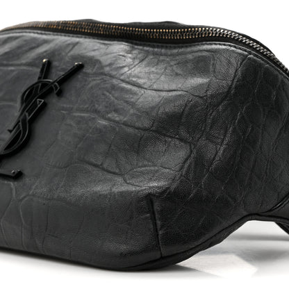Saint Laurent Calfskin Crocodile Embossed Monogram Belt Bag Black 10 of 12