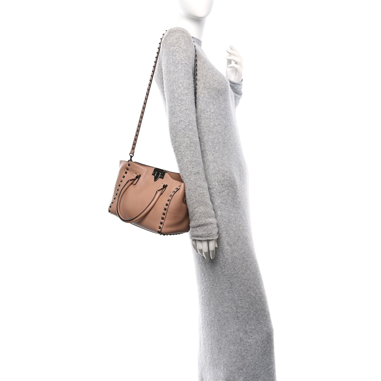 Valentino Garavani Pebbled Calfskin Small Rockstud Double Handle Tote Soft Noisette 2 of 9