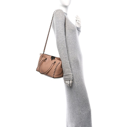 Valentino Garavani Pebbled Calfskin Small Rockstud Double Handle Tote Soft Noisette 2 of 9