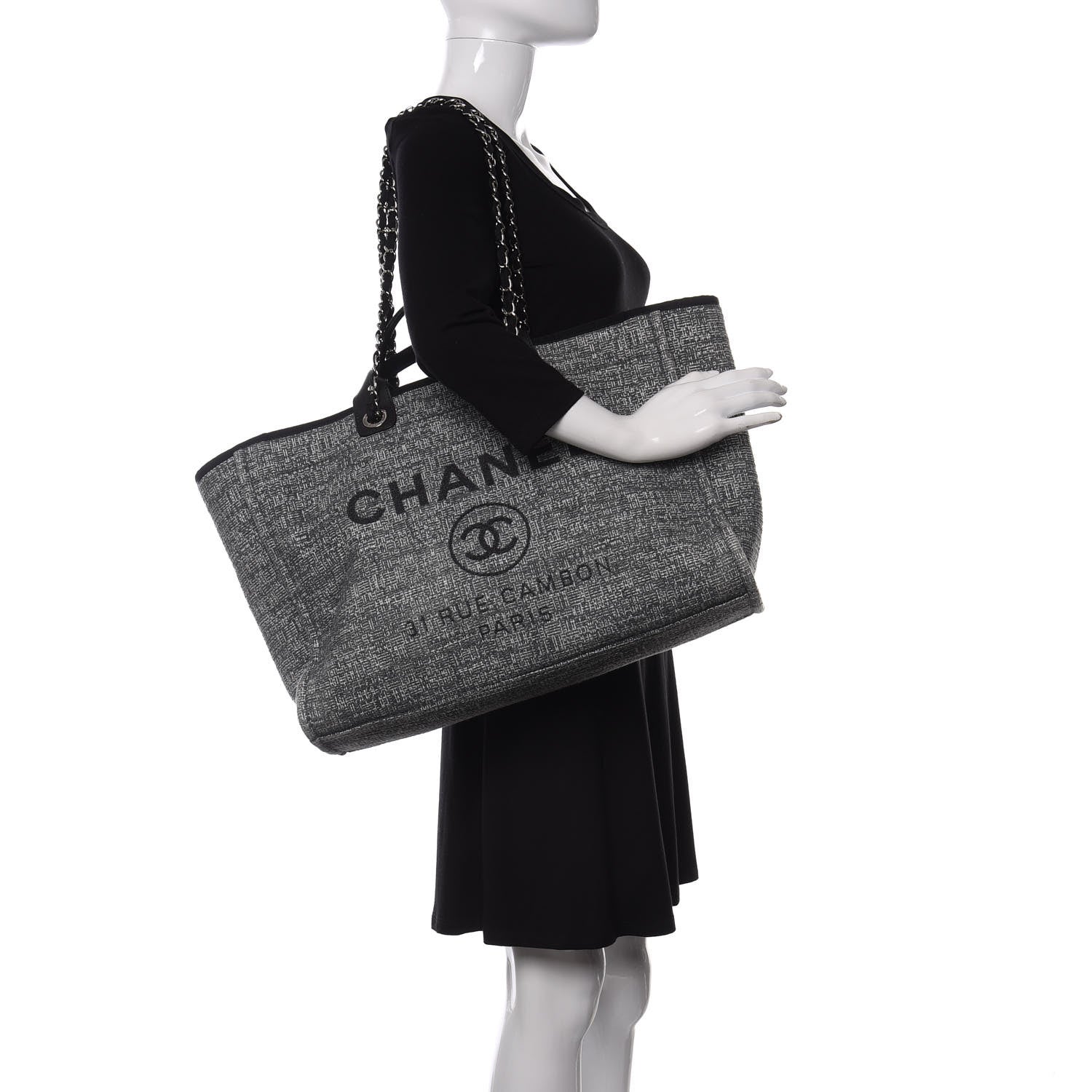 Chanel Canvas Large Deauville Tote Charcoal 2 of 11