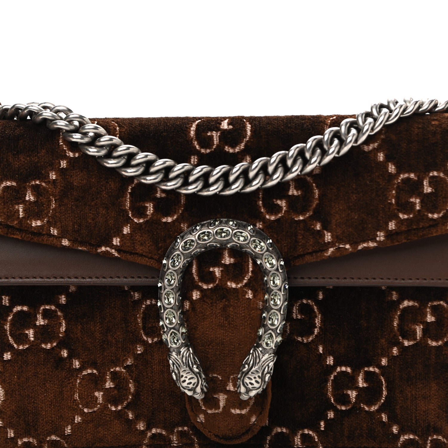 Gucci Velvet Moon Calfskin Crystal GG Monogram Small Dionysus Shoulder Bag Brown Vintage Cocoa Black Diamond 8 of 10