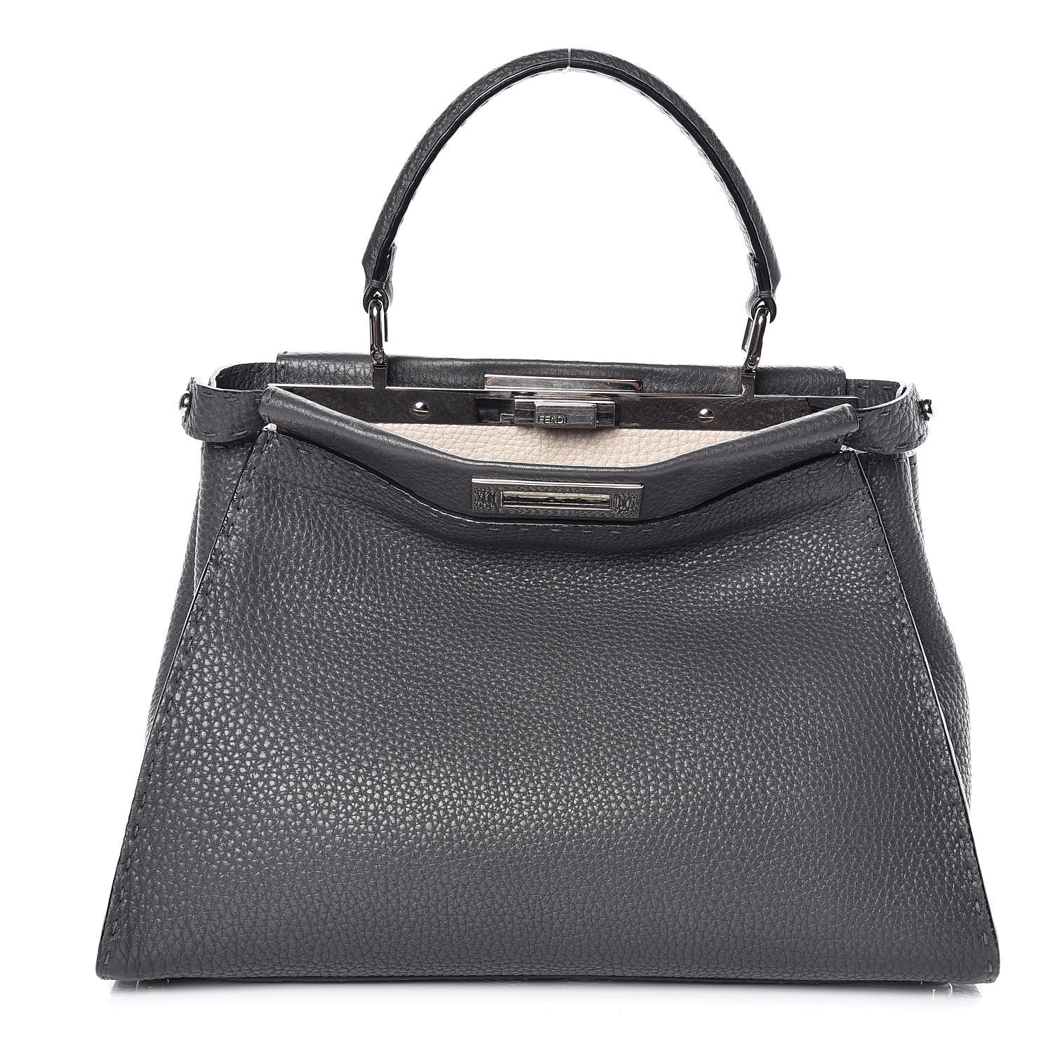 Fendi Cuoio Romano Selleria Bi-Color Medium Peekaboo Iconic Satchel Asfalto Latte 3 of 11