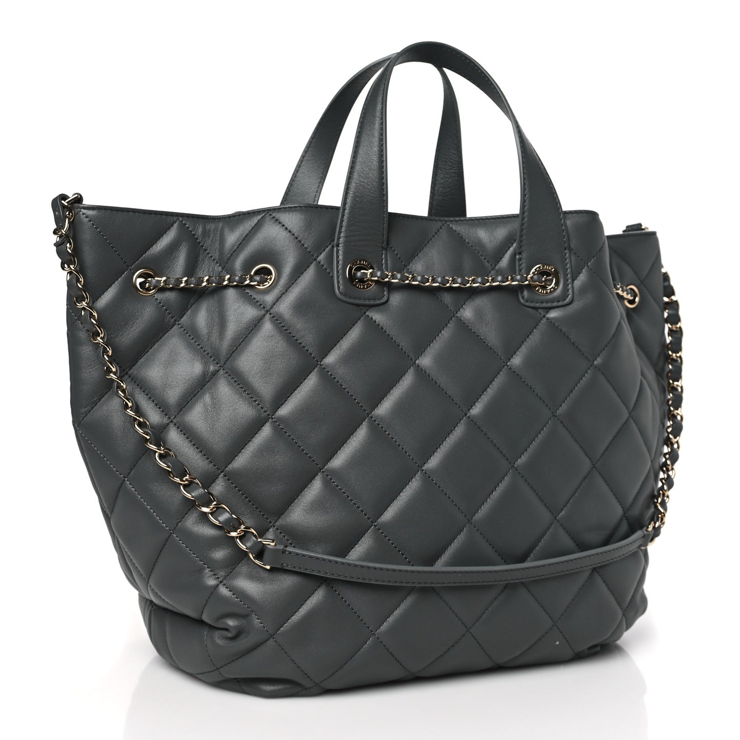 Lambskin Quilted CC Dweller Drawstring Tote Grey