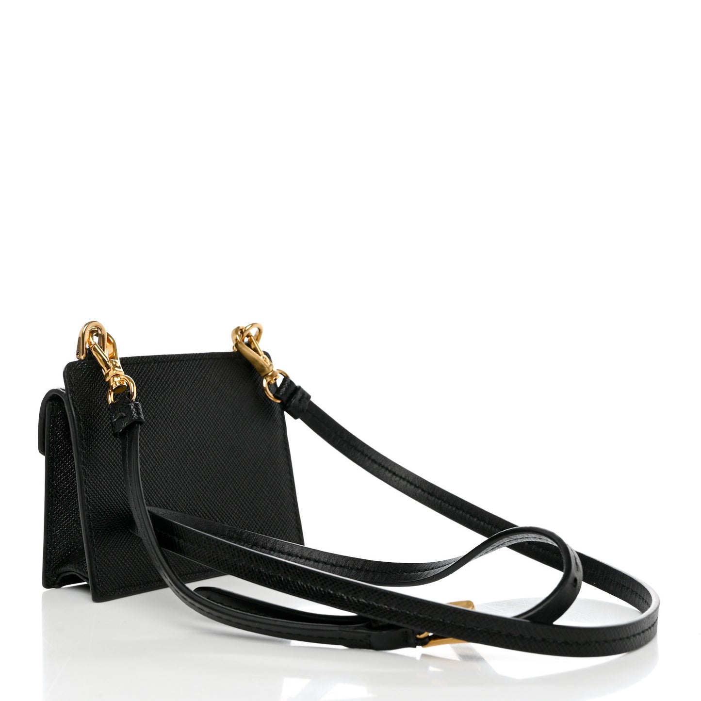 Saffiano Triangle Card Holder On Strap Black