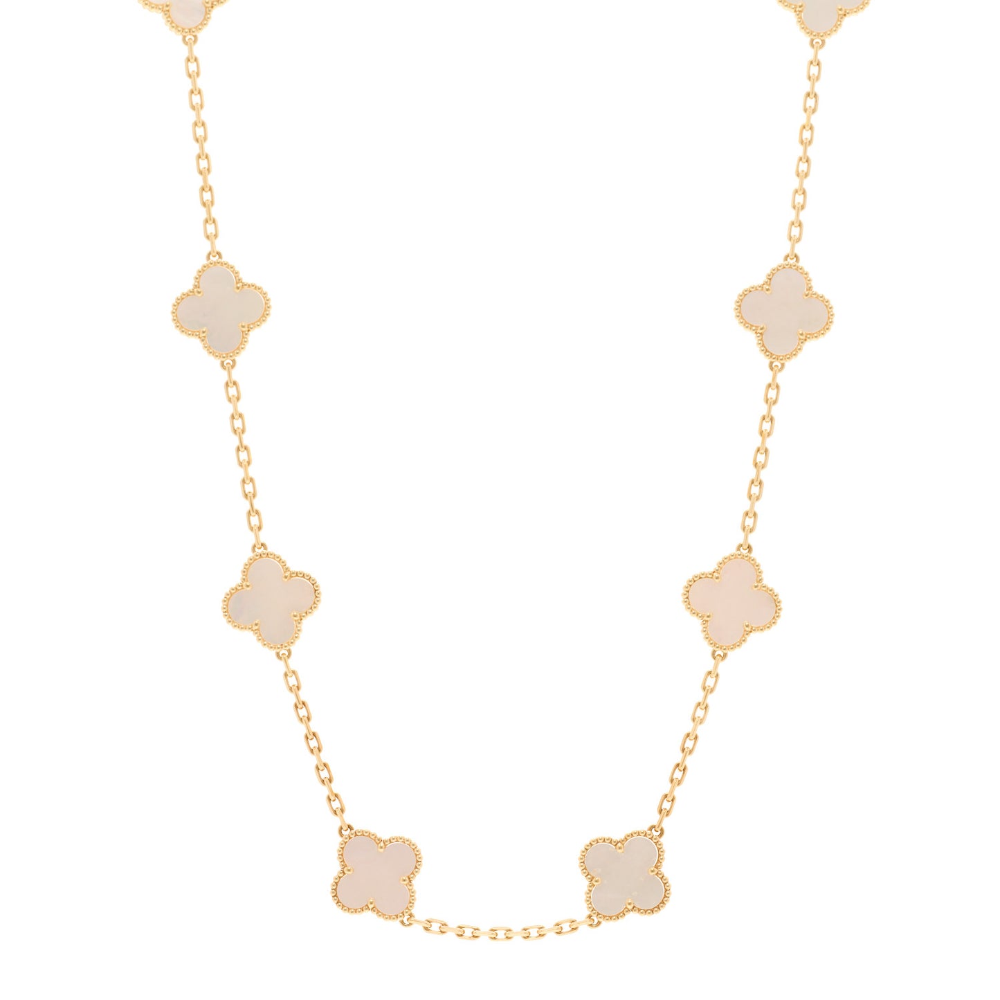 18K Yellow Gold Mother of Pearl 10 Motifs Vintage Alhambra Necklace