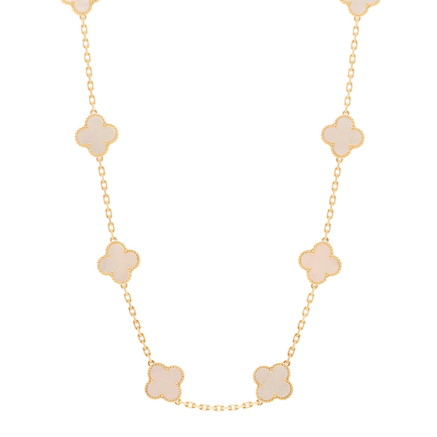 Van Cleef & Arpels 18K Yellow Gold Mother of Pearl 10 Motifs Vintage Alhambra Necklace 1 of 5