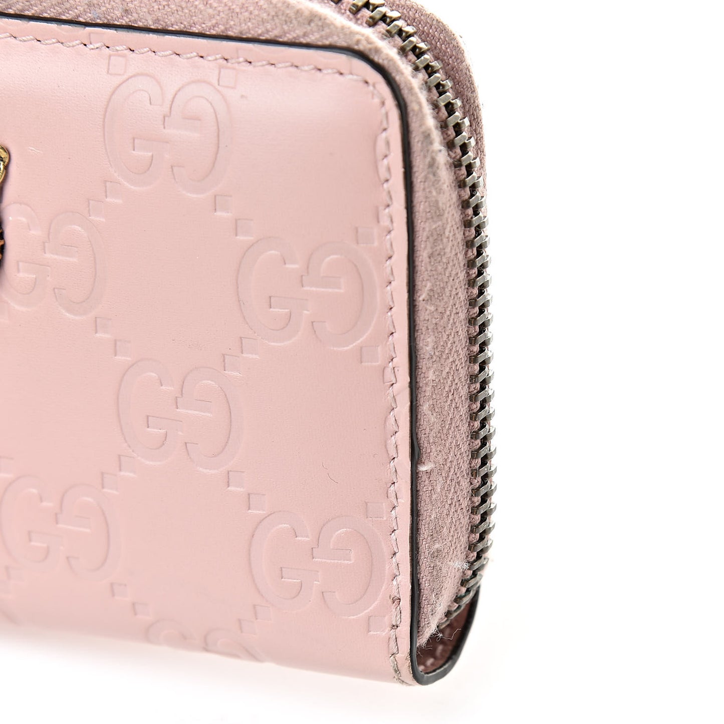Guccissima Signature Crystal Cat Zip Around Card Case Light Candy Pink