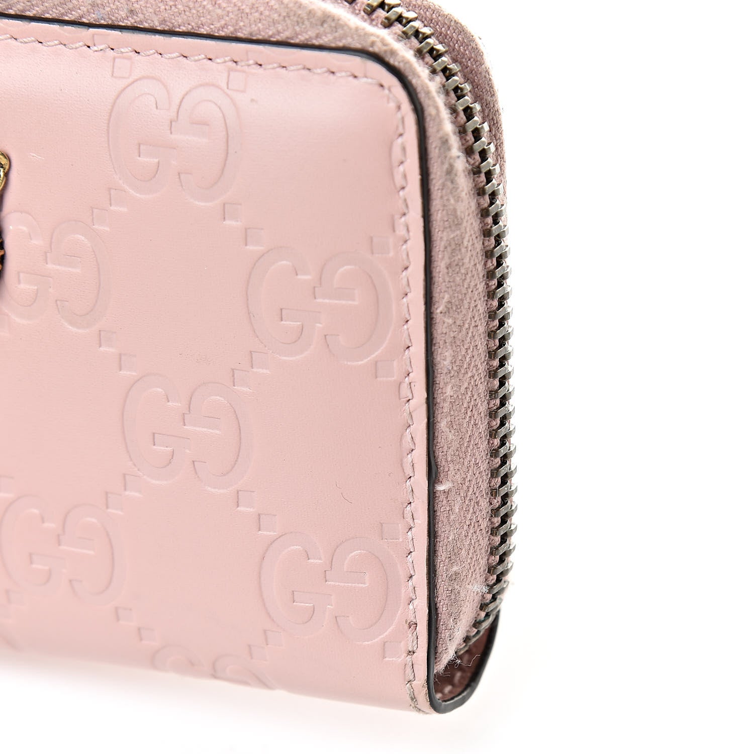 Gucci Guccissima Signature Crystal Cat Zip Around Card Case Light Candy Pink 9 of 11