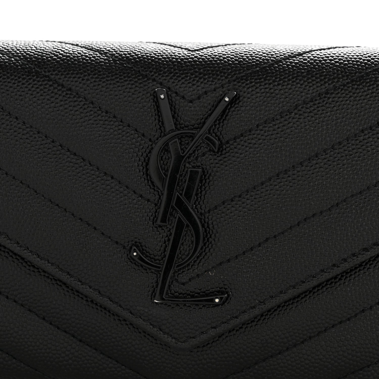 Saint Laurent Grain De Poudre Matelasse Chevron Monogram Flap Wallet Black 8 of 9