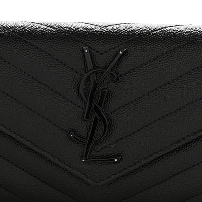 Saint Laurent Grain De Poudre Matelasse Chevron Monogram Flap Wallet Black 8 of 9