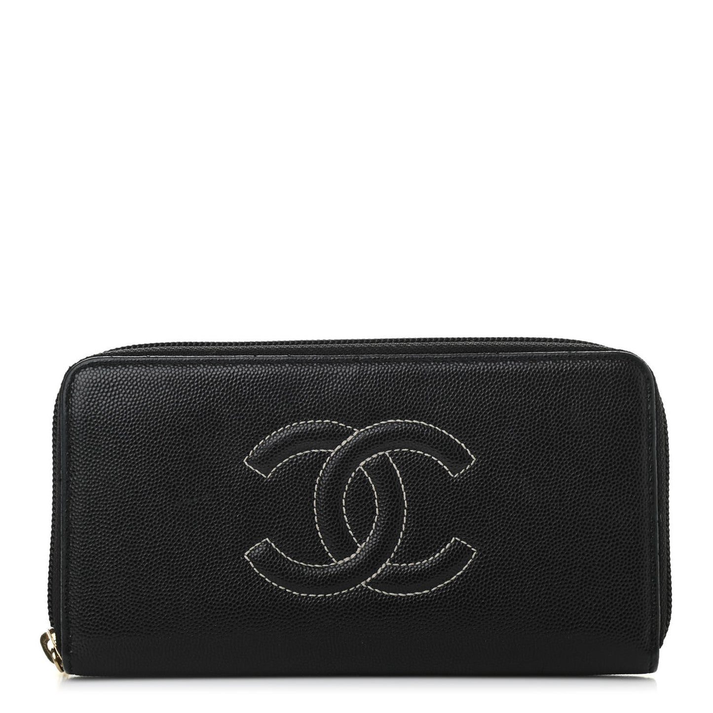 Caviar Timeless CC Large Stitched Gusset Zip Around Wallet Black