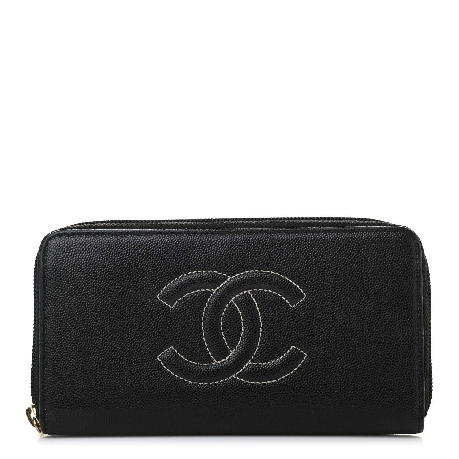 Chanel Caviar Timeless CC Large Stitched Gusset Zip Around Wallet Black 1 of 8