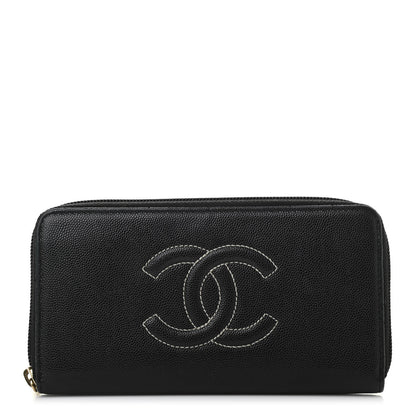 Chanel Caviar Timeless CC Large Stitched Gusset Zip Around Wallet Black 1 of 8