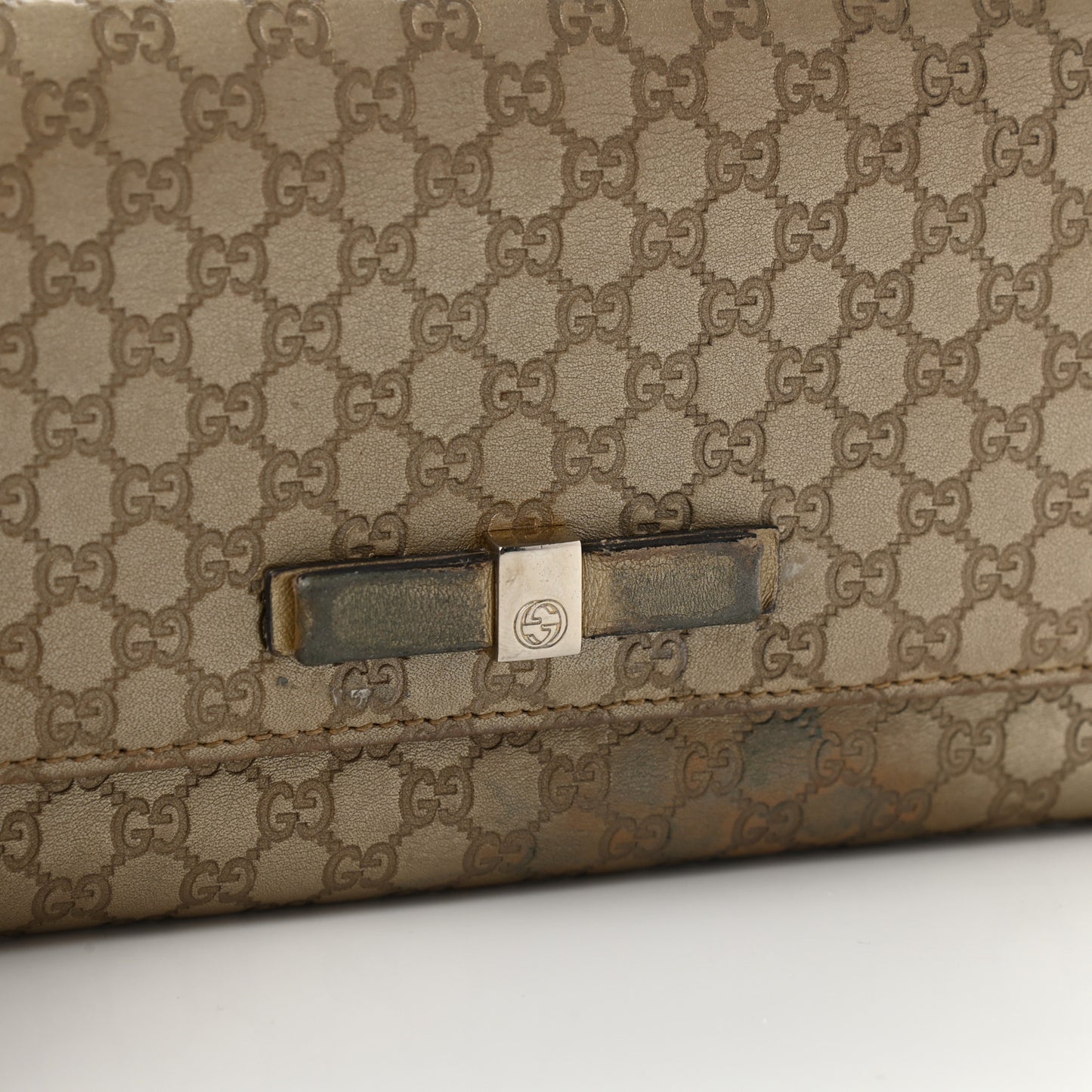 Metallic Microguccissima Bow Continental Wallet Golden Beige