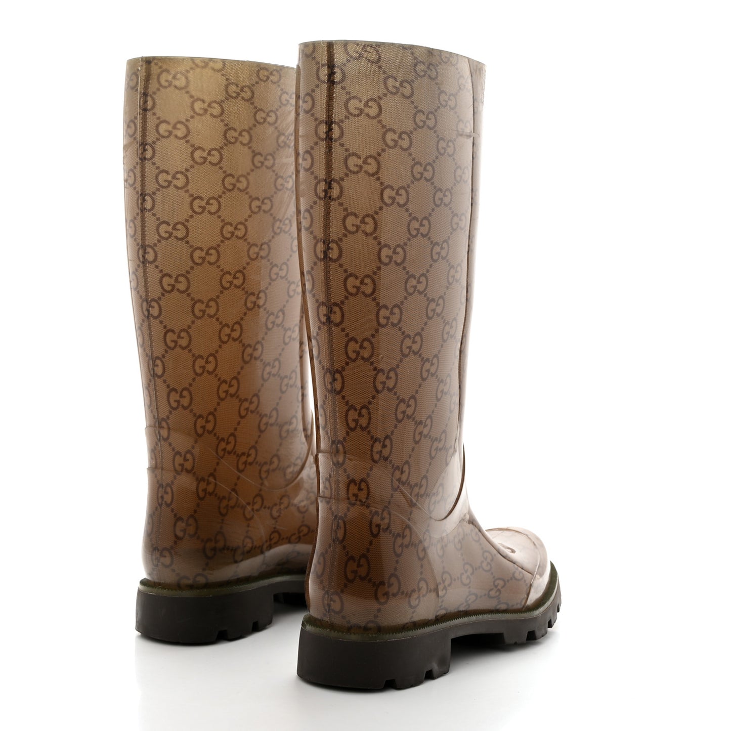 Rubber Monogram Edinburg Rain Boots 35 Transparent Cocoa
