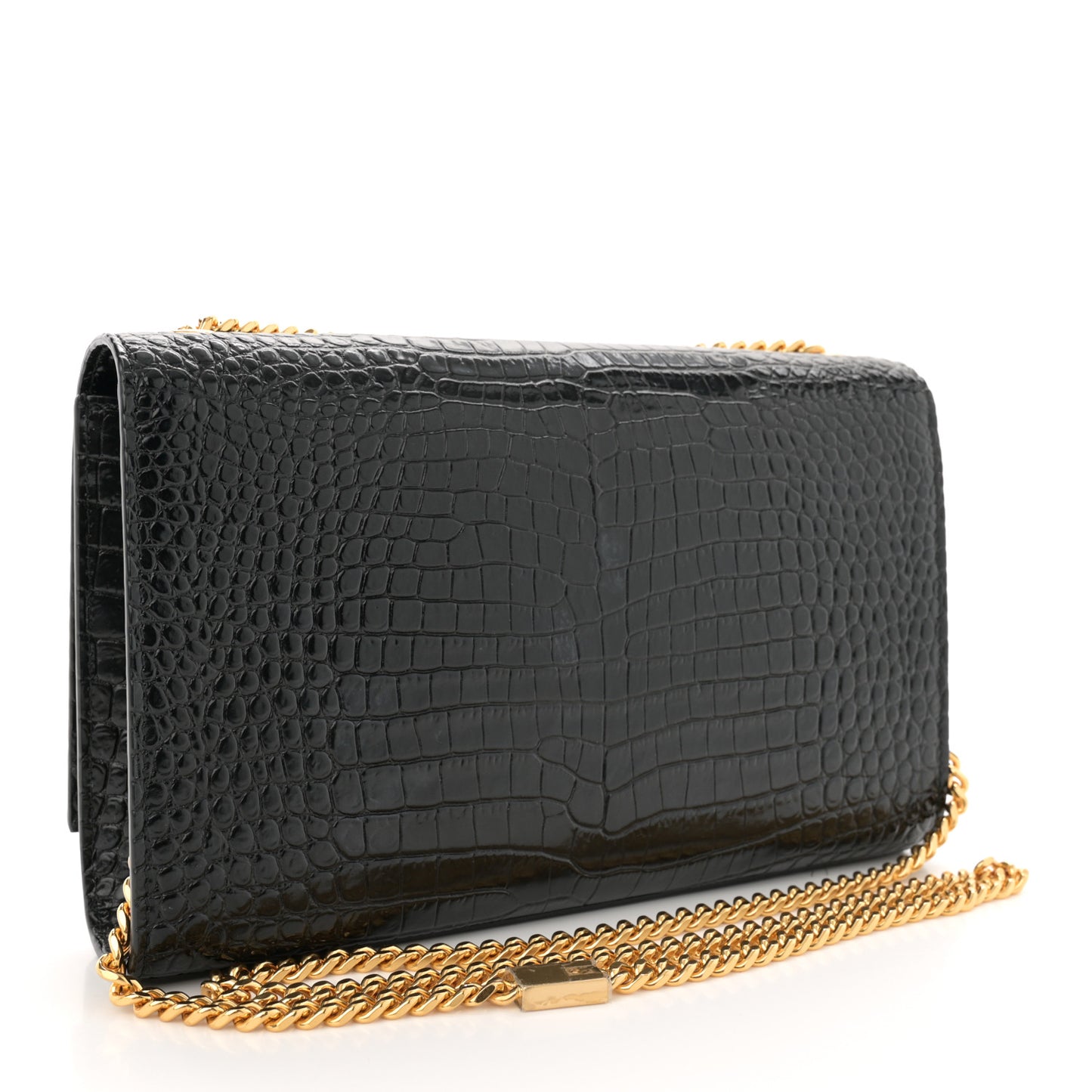Calfskin Crocodile Embossed Medium Classic Monogram Kate Tassel Satchel Black