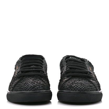Saint Laurent Calfskin Python Effect Andy Low Top Sneakers 37.5 Black 2 of 9