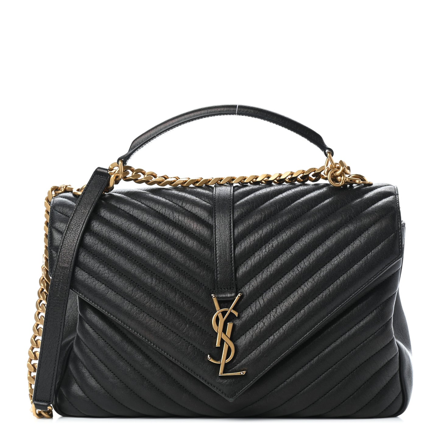 Sheepskin Matelasse Chevron Monogram Large College Satchel Black