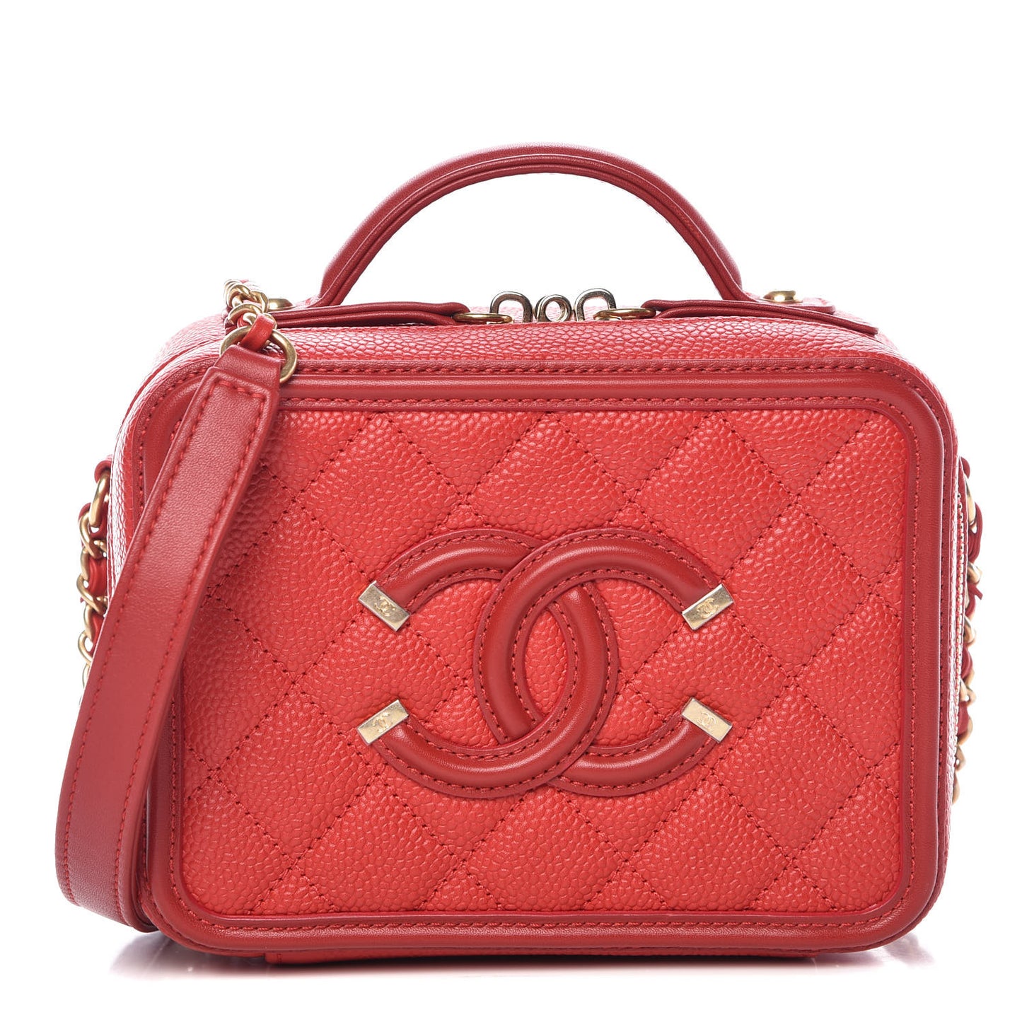 Caviar Quilted Small CC Filigree Vanity Case Red