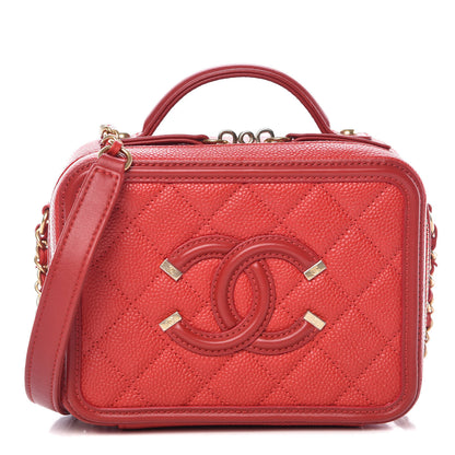 Chanel Caviar Quilted Small CC Filigree Vanity Case Red 1 of 9