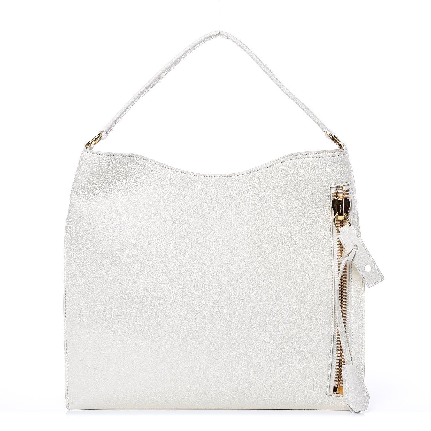 Tom Ford Pebbled Calfskin Small Alix Padlock Zip Hobo Bag Chalk 1 of 10