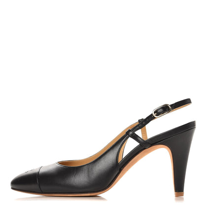 Chanel Lambskin Slit Slingback Cap Toe Pumps 35.5 Black 1 of 9