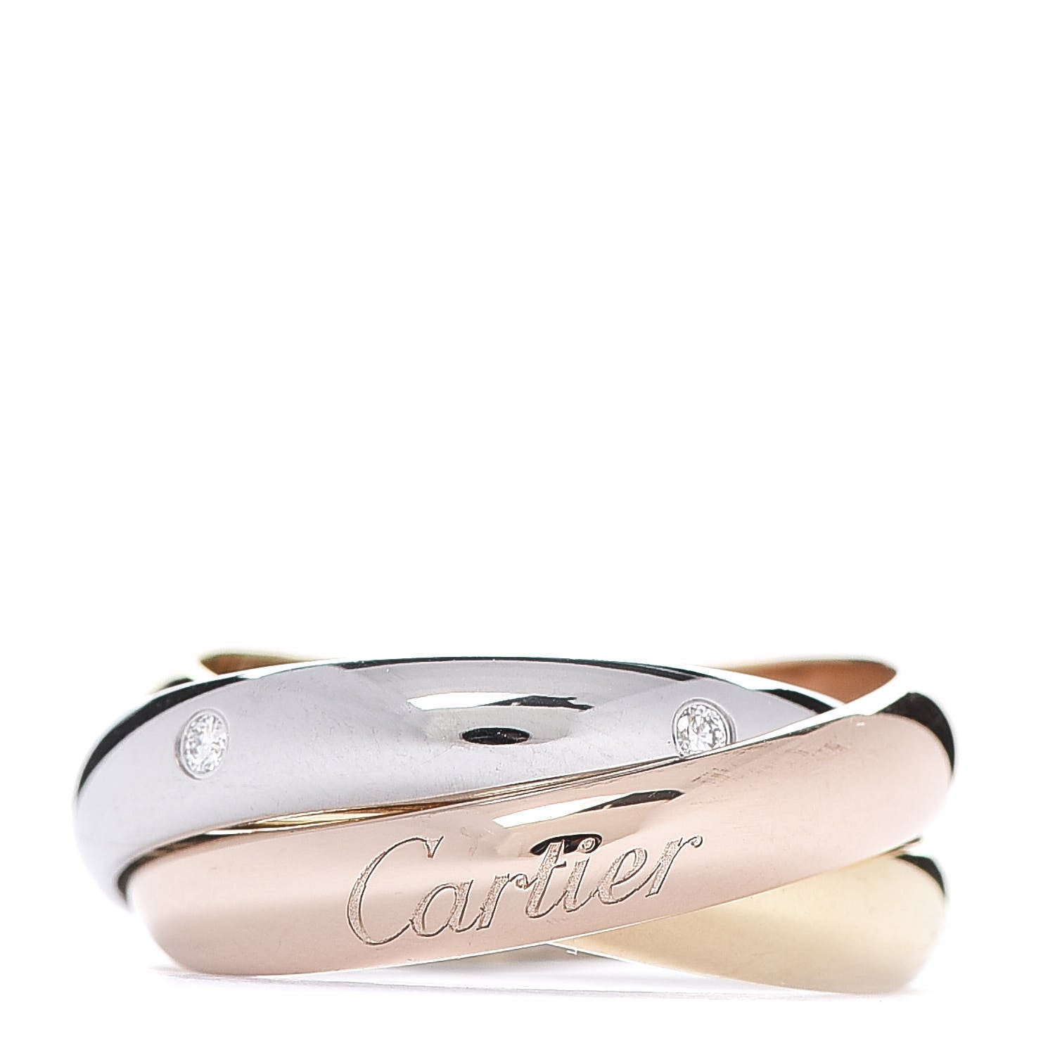 Cartier 18K Pink Yellow White Gold Diamond Trinity Ring 48 4.5 1 of 5