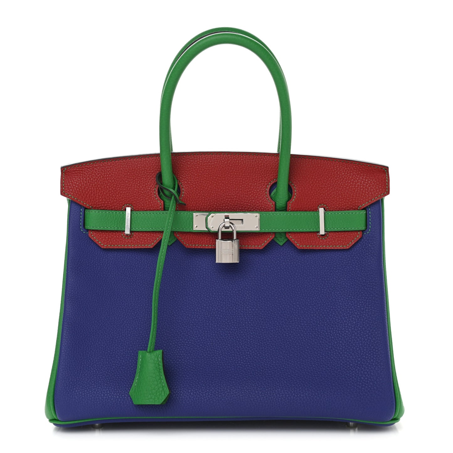 Togo Horseshoe Birkin 30 Bleu Electrique Bambou Rouge Vif