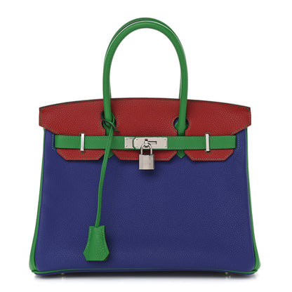Hermes Togo Horseshoe Birkin 30 Bleu Electrique Bambou Rouge Vif 1 of 10