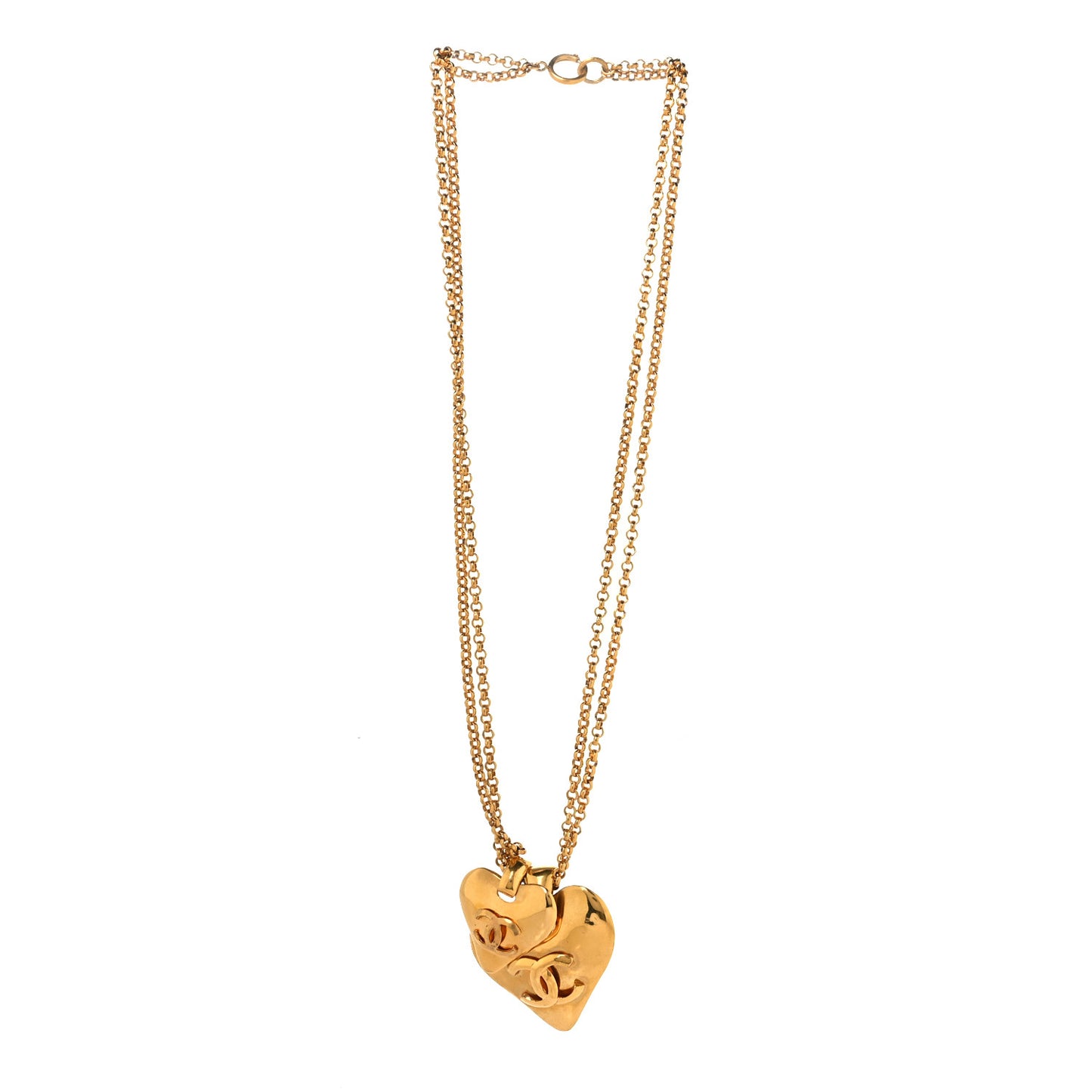 CC Double Heart Chain Pendant Necklace Gold