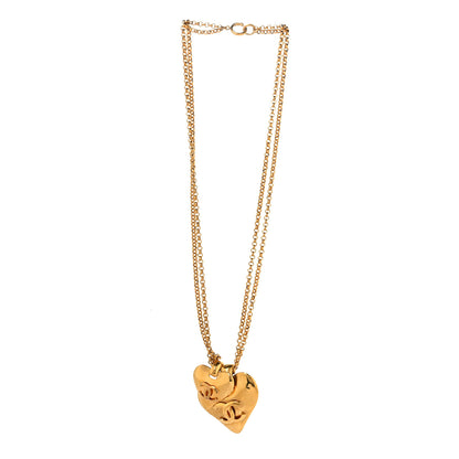 Chanel CC Double Heart Chain Pendant Necklace Gold 3 of 5